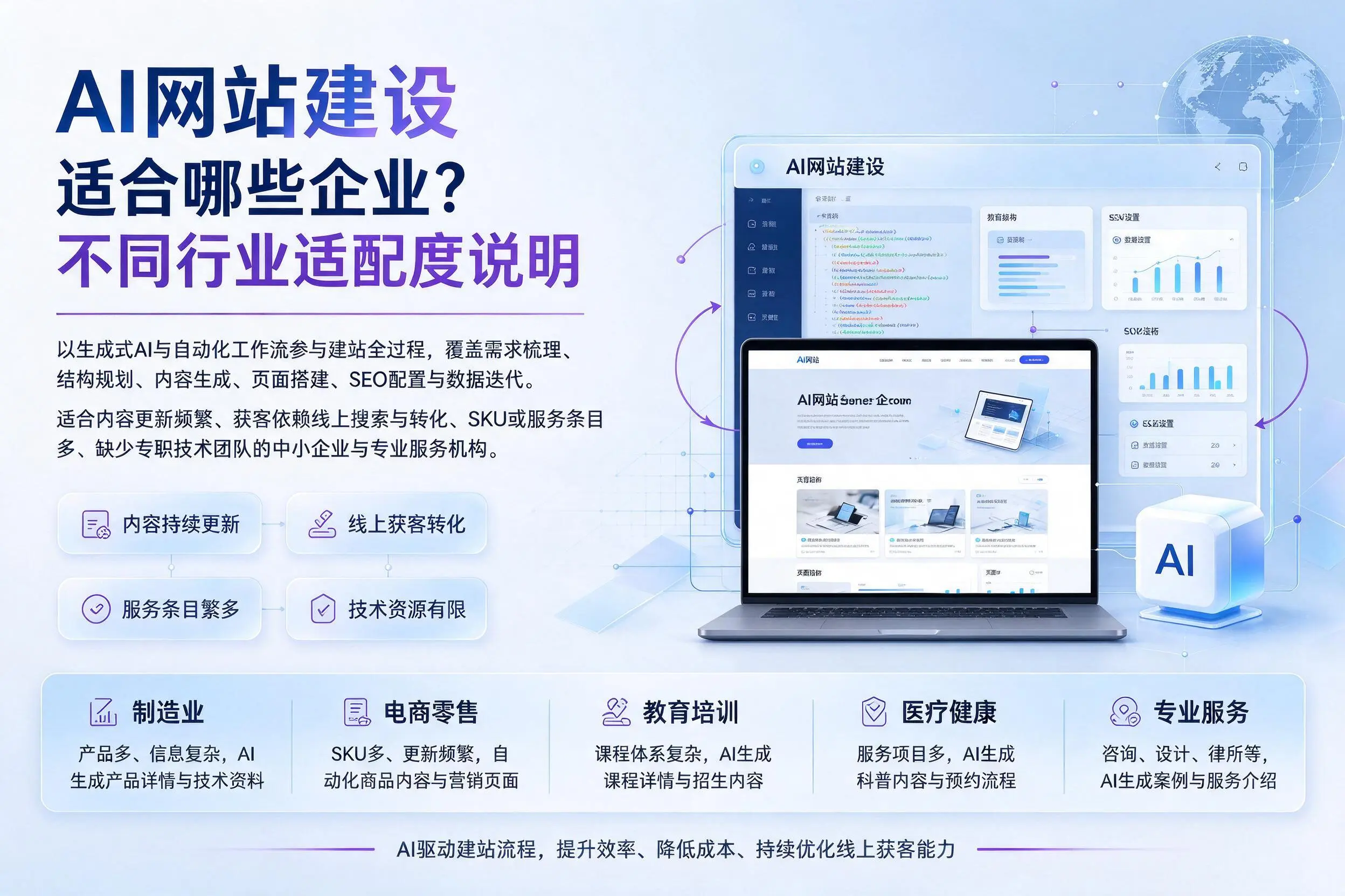 AI网站建设适合哪些企业？巴音郭楞不同行业适配度说明